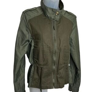Lucky Brand Womens Military Utility Light Jacket Medium Olive Green Full‎ Zip